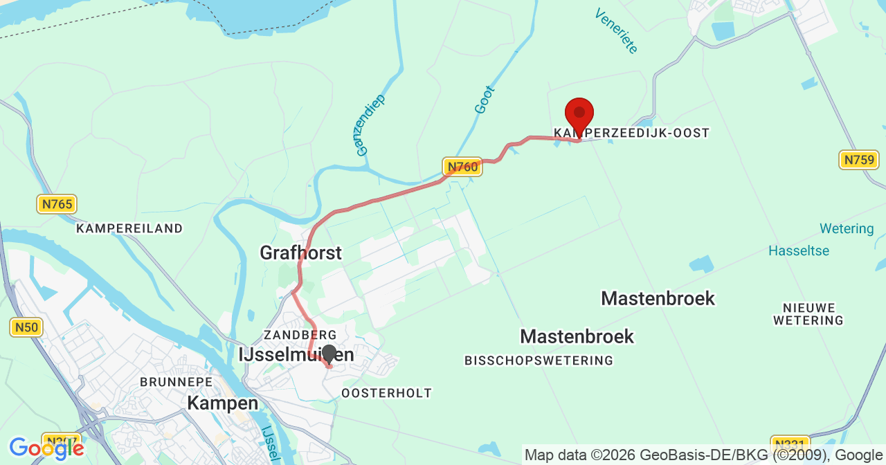 Kaart van het incident in Genemuiden met de aanrijroutes van de gealarmeerde eenheden