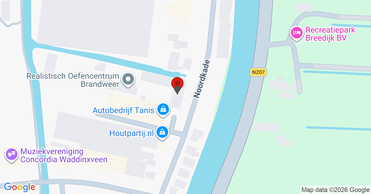 Kaart van het incident in Waddinxveen met de aanrijroutes van de gealarmeerde eenheden