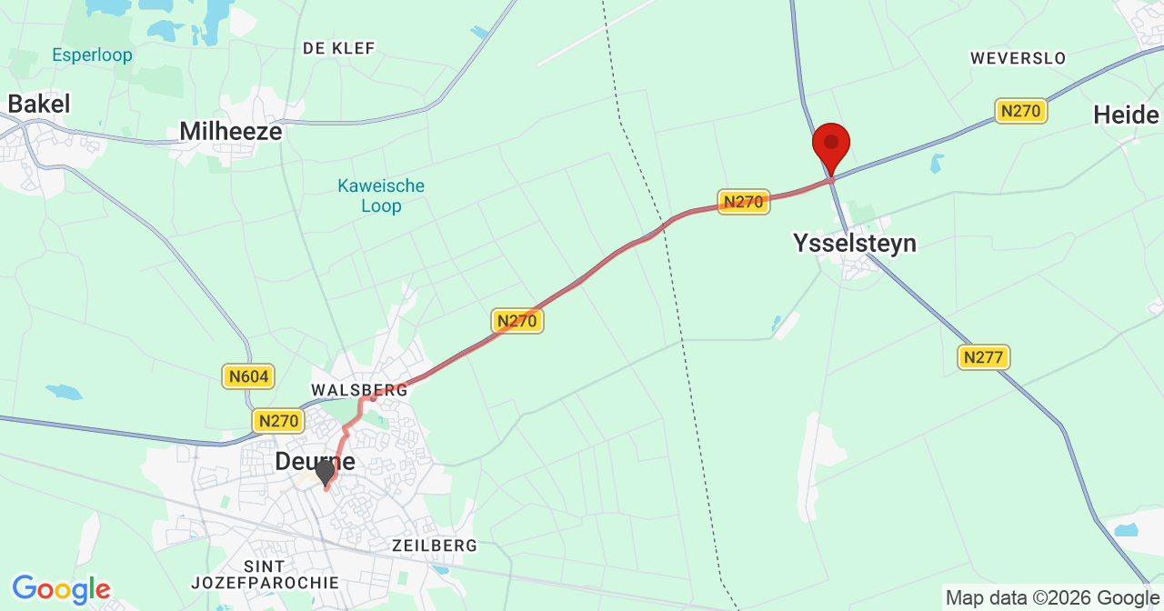 Kaart van het incident in Ysselsteyn met de aanrijroutes van de gealarmeerde eenheden