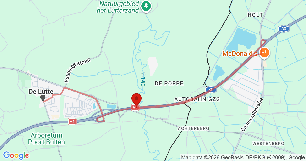 Kaart van het incident in De Lutte met de aanrijroutes van de gealarmeerde eenheden