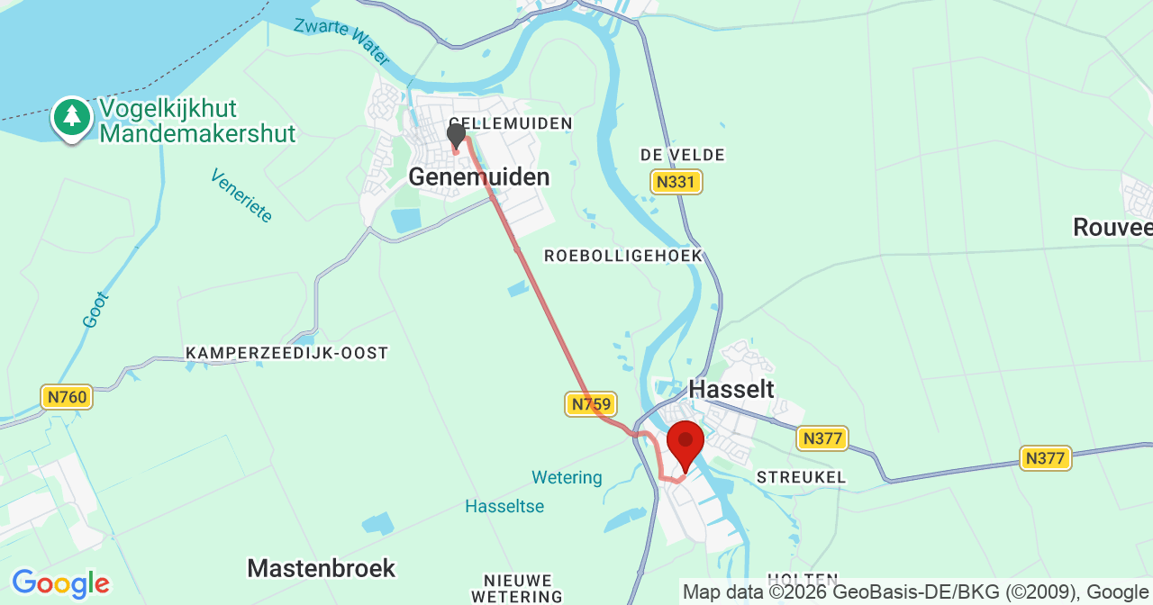 Kaart van het incident in Hasselt met de aanrijroutes van de gealarmeerde eenheden