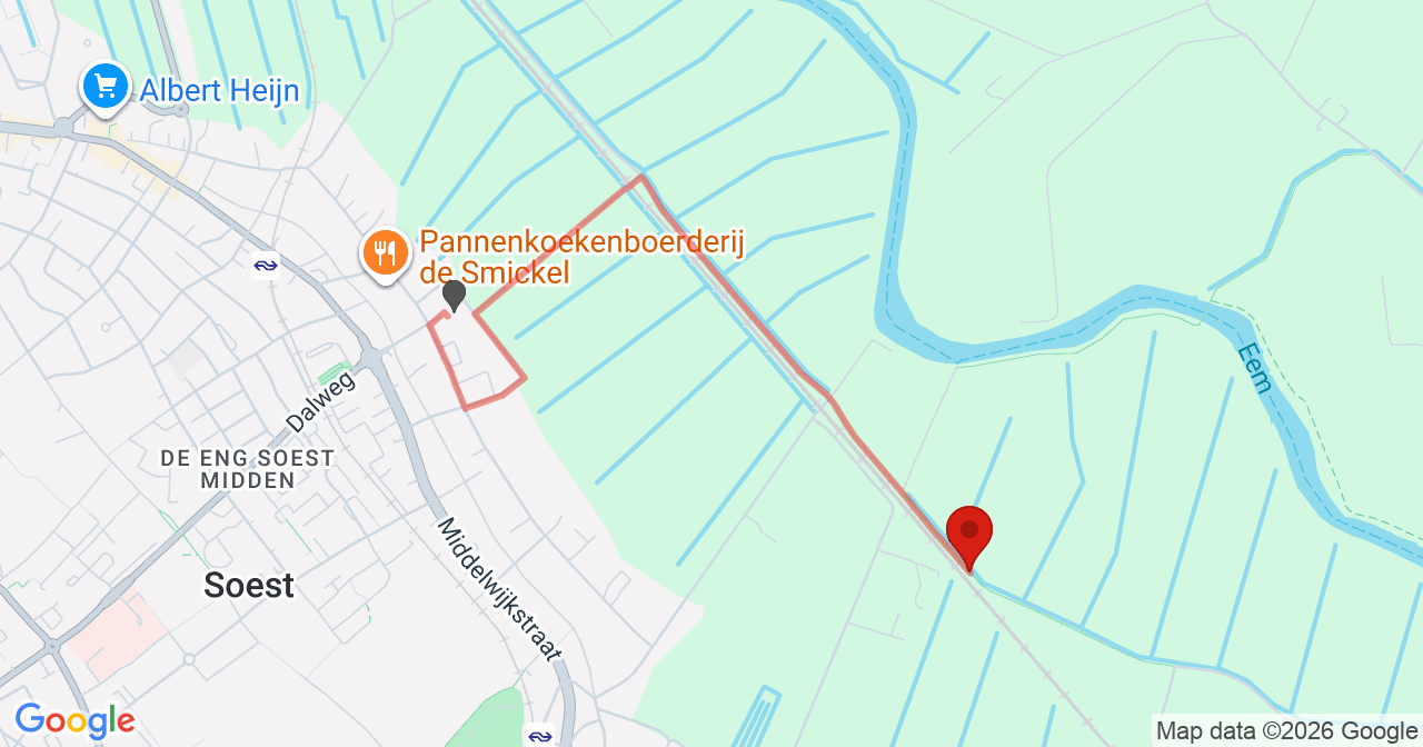 Kaart van het incident in Soest met de aanrijroutes van de gealarmeerde eenheden
