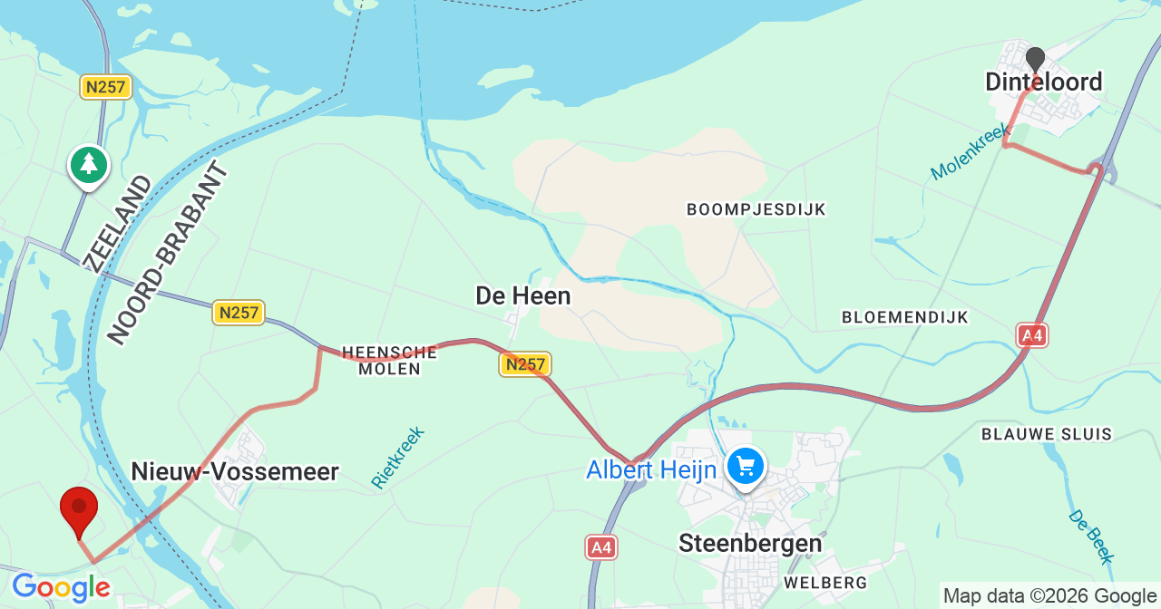 Kaart van het incident in Oud-Vossemeer met de aanrijroutes van de gealarmeerde eenheden
