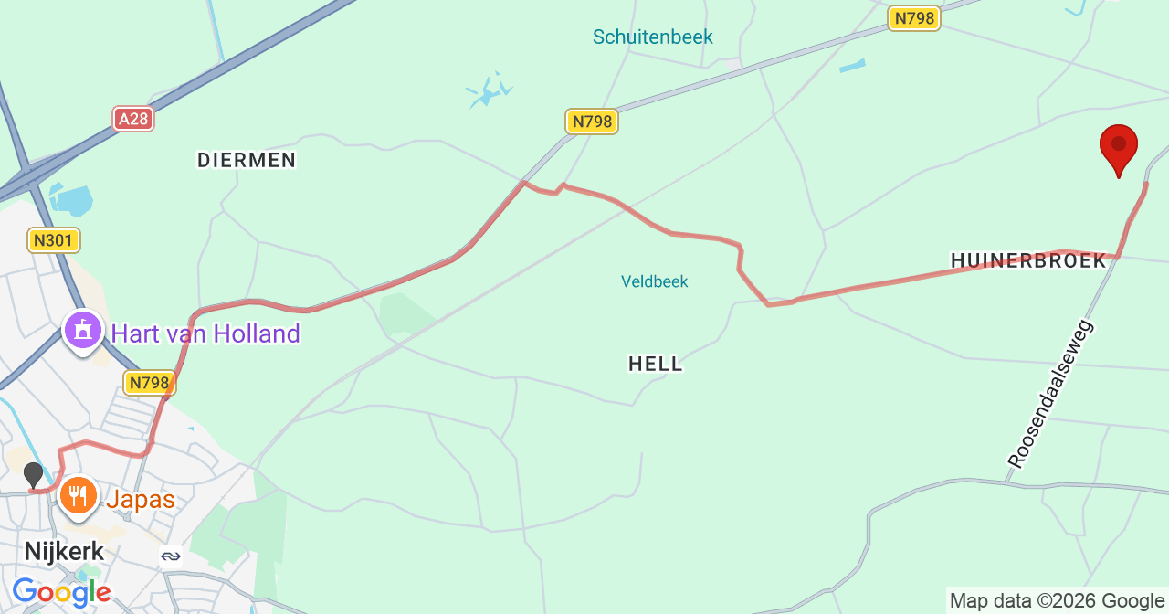 Kaart van het incident in Putten met de aanrijroutes van de gealarmeerde eenheden