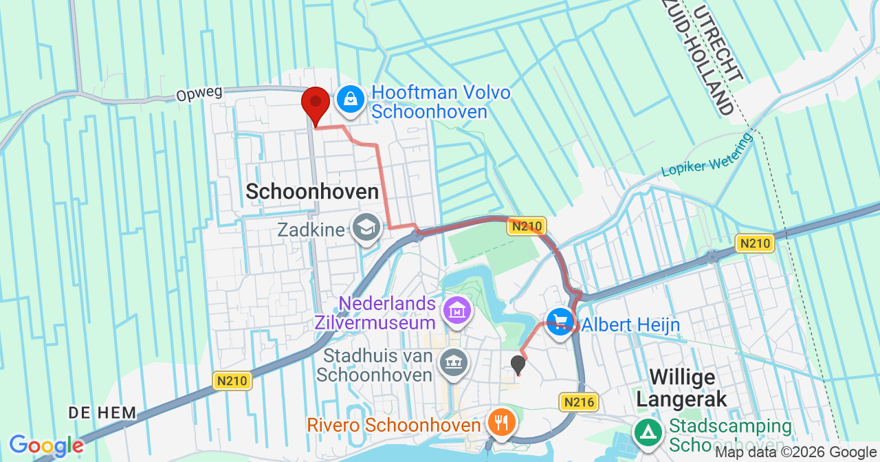 Kaart van het incident in Schoonhoven met de aanrijroutes van de gealarmeerde eenheden