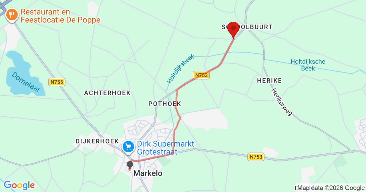 Kaart van het incident in Markelo met de aanrijroutes van de gealarmeerde eenheden