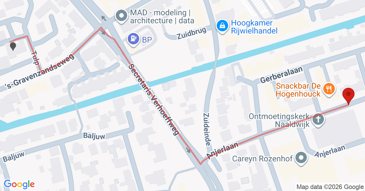 Kaart van het incident in Naaldwijk met de aanrijroutes van de gealarmeerde eenheden