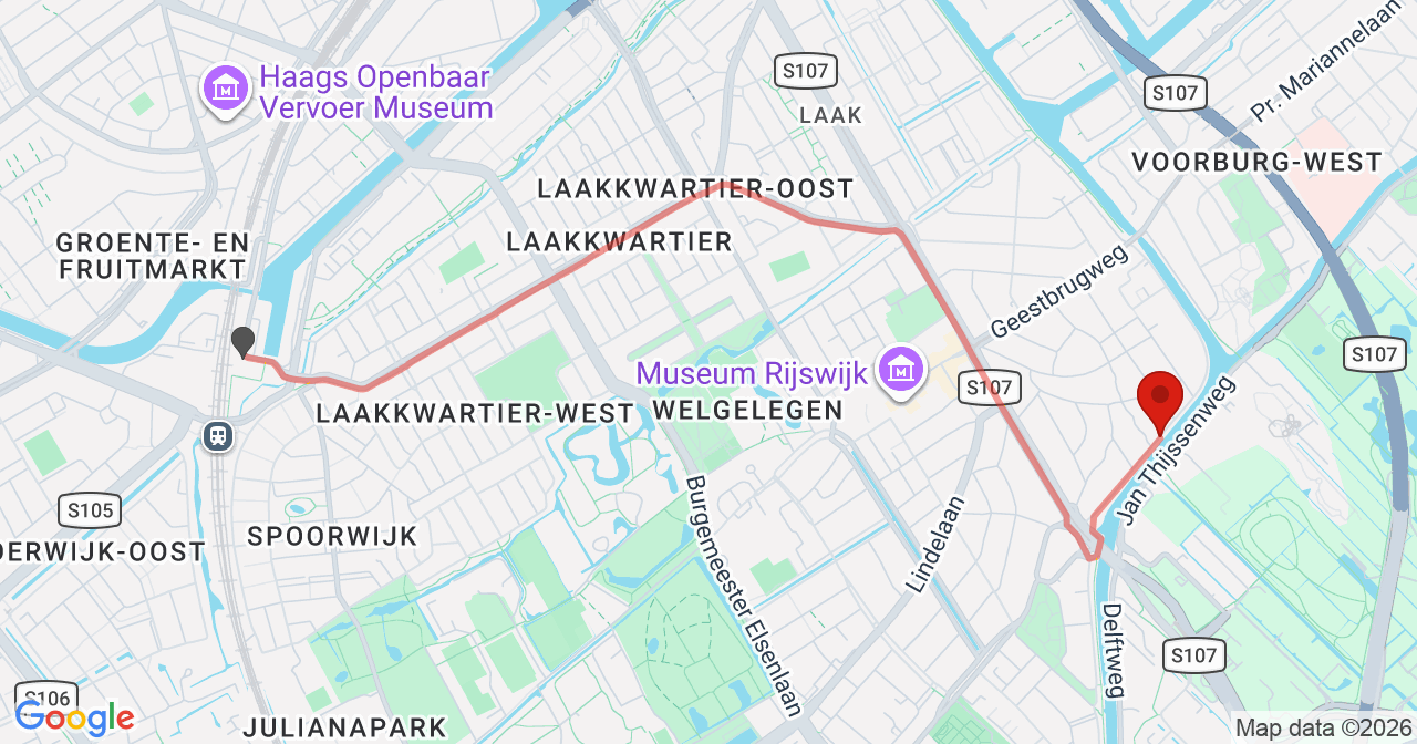Kaart van het incident in Rijswijk met de aanrijroutes van de gealarmeerde eenheden
