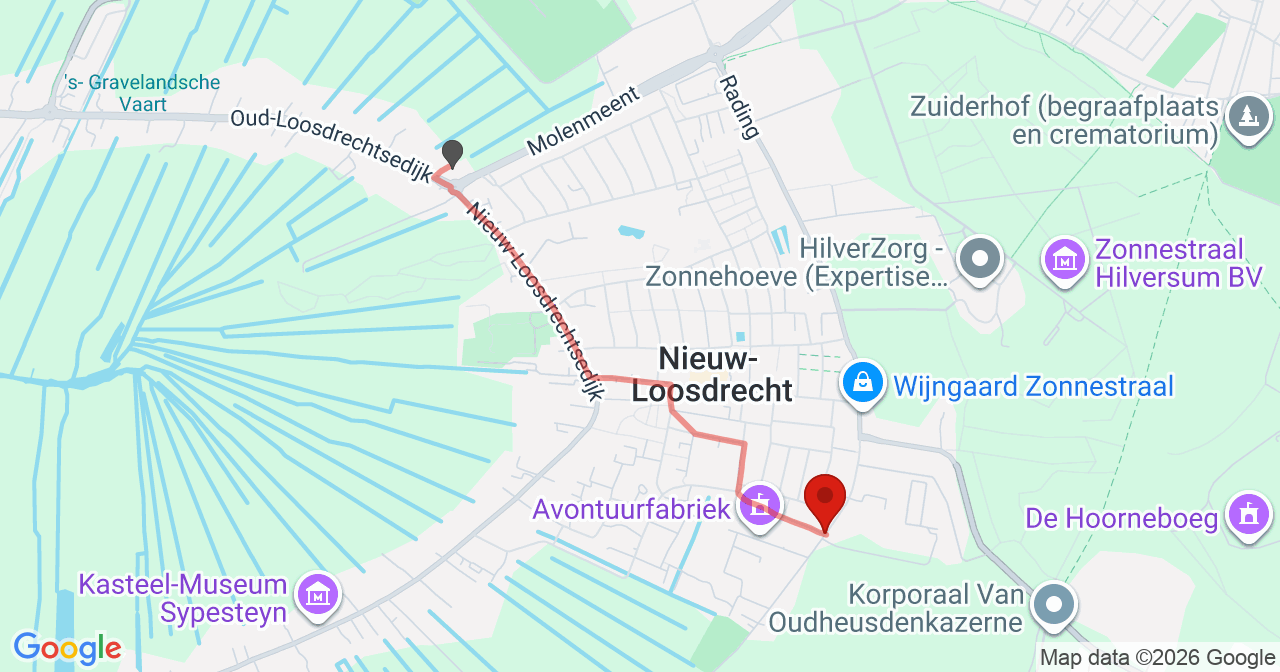 Kaart van het incident in Loosdrecht met de aanrijroutes van de gealarmeerde eenheden