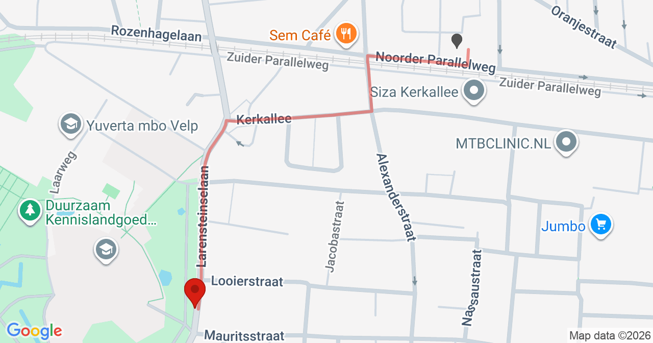Kaart van het incident in Velp met de aanrijroutes van de gealarmeerde eenheden