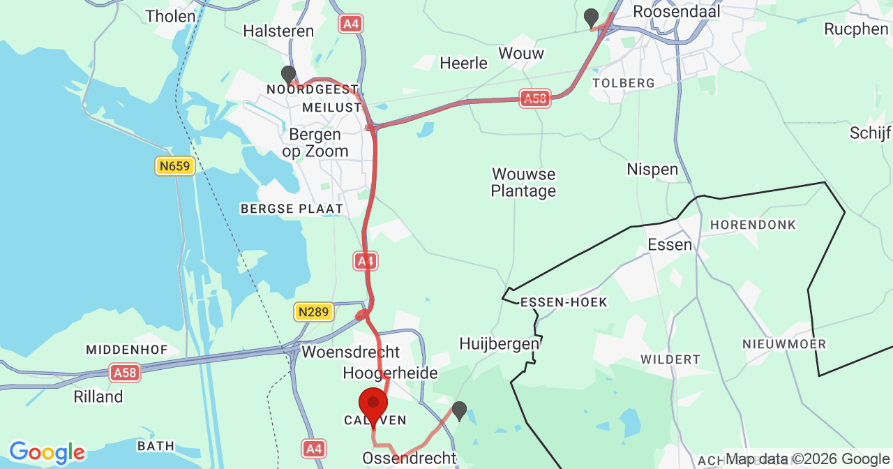 Kaart van het incident in Ossendrecht met de aanrijroutes van de gealarmeerde eenheden