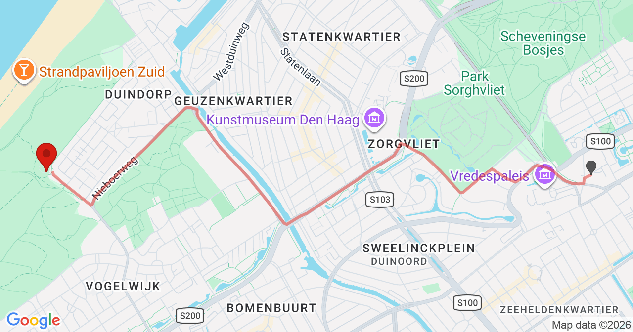 Kaart van het incident in 's-Gravenhage met de aanrijroutes van de gealarmeerde eenheden
