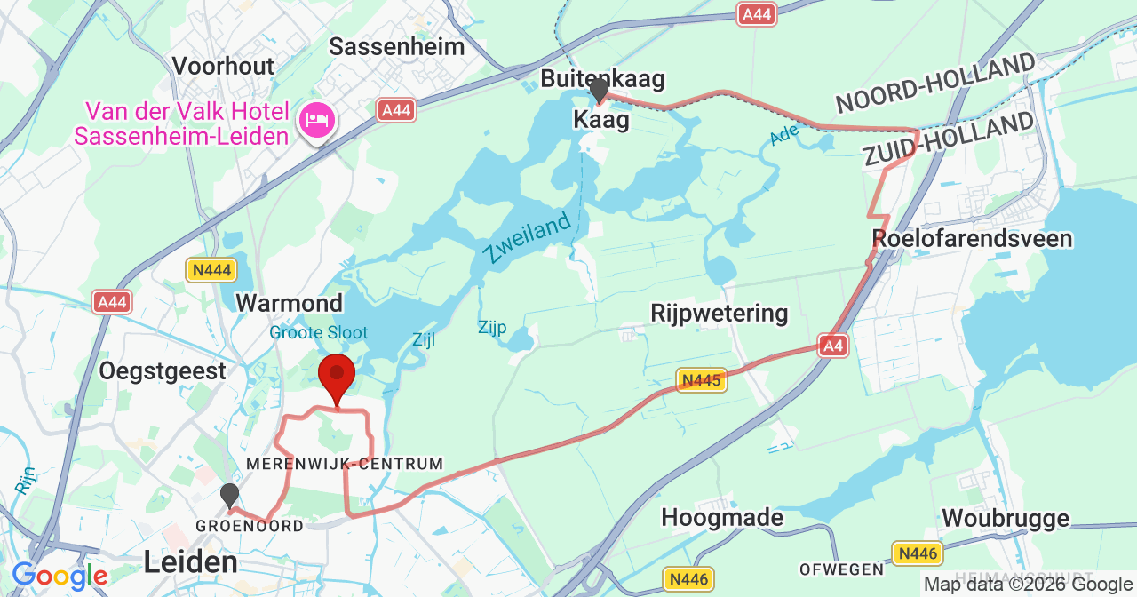 Kaart van het incident in Leiden met de aanrijroutes van de gealarmeerde eenheden