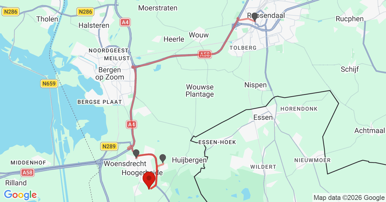 Kaart van het incident in Ossendrecht met de aanrijroutes van de gealarmeerde eenheden