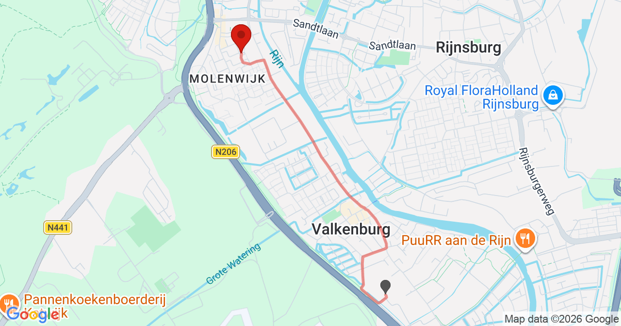 Kaart van het incident in Katwijk ZH met de aanrijroutes van de gealarmeerde eenheden
