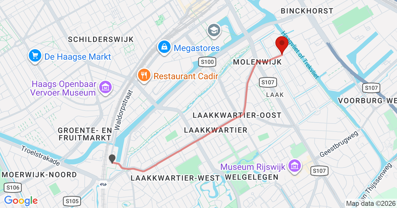 Kaart van het incident in 's-Gravenhage met de aanrijroutes van de gealarmeerde eenheden