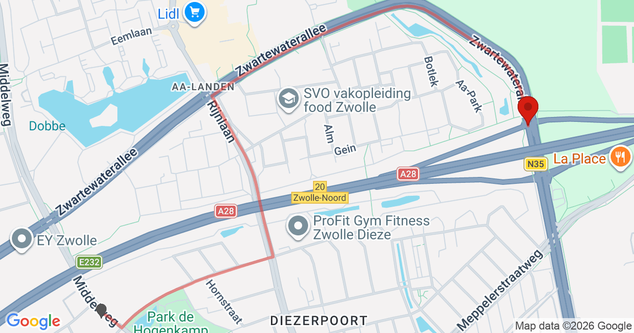 Kaart van het incident in Zwolle met de aanrijroutes van de gealarmeerde eenheden