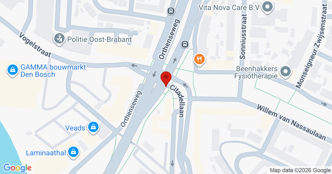 Kaart van het incident in 's-Hertogenbosch met de aanrijroutes van de gealarmeerde eenheden