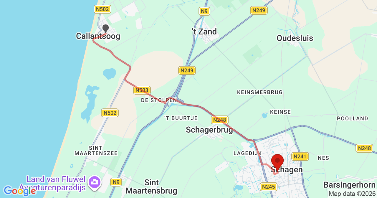 Kaart van het incident in Schagen met de aanrijroutes van de gealarmeerde eenheden