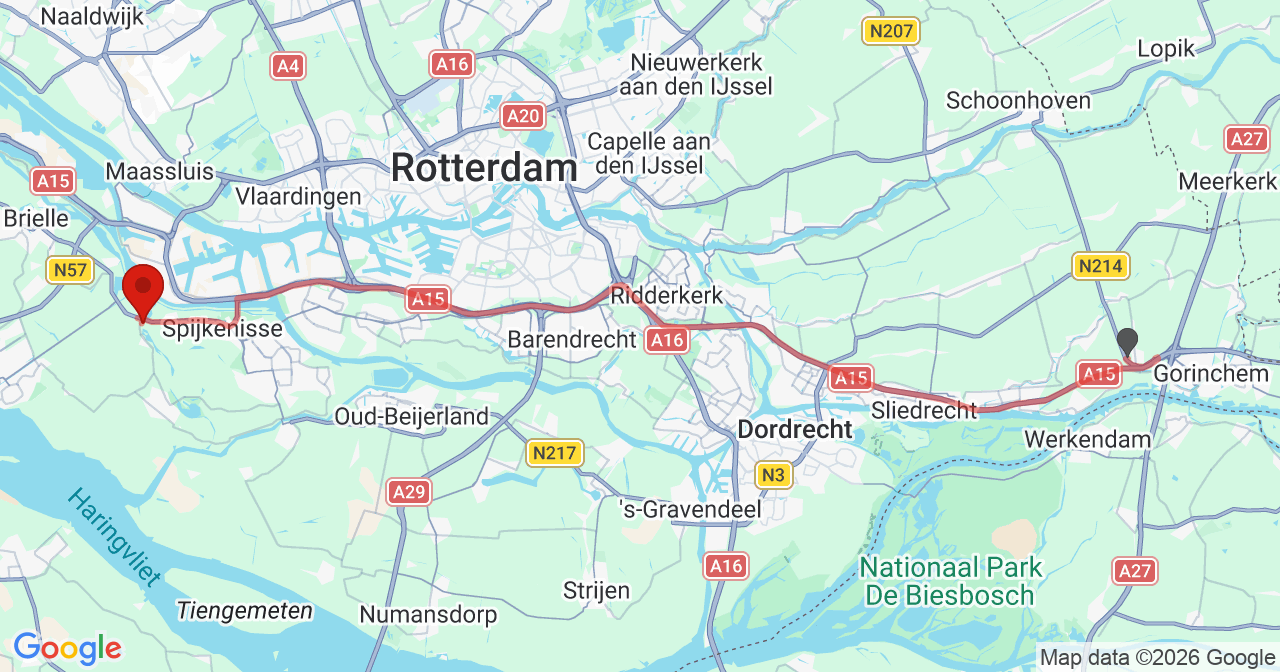 Kaart van het incident in Sliedrecht met de aanrijroutes van de gealarmeerde eenheden