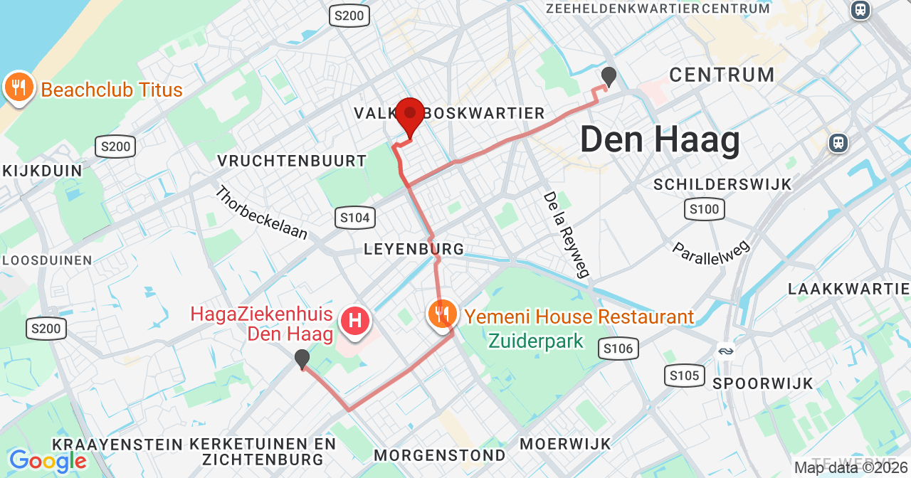 Kaart van het incident in 's-Gravenhage met de aanrijroutes van de gealarmeerde eenheden