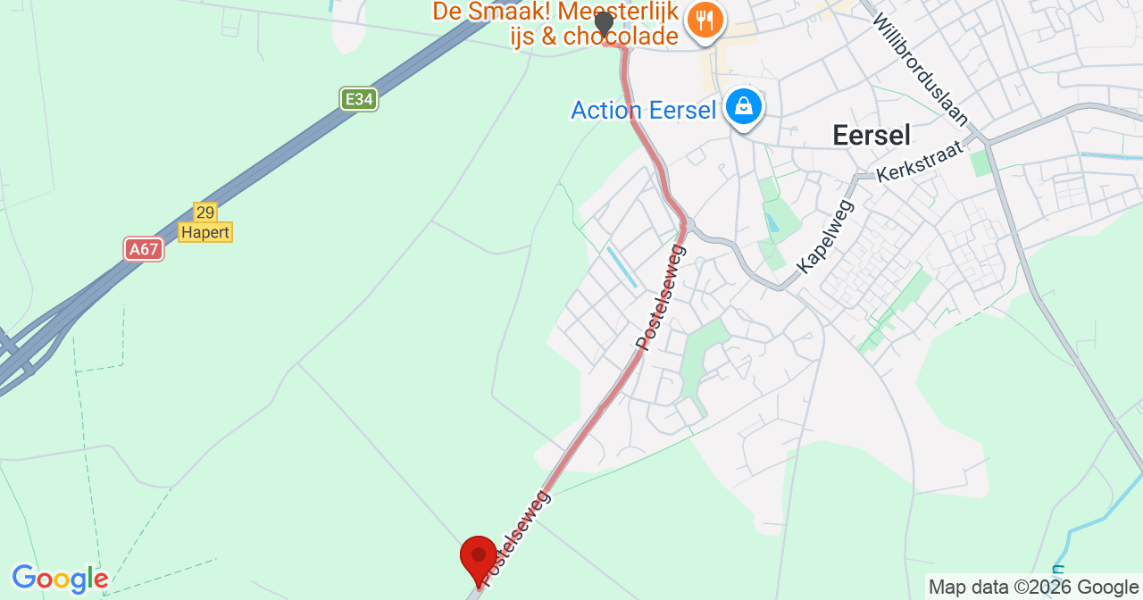 Kaart van het incident in Eersel met de aanrijroutes van de gealarmeerde eenheden