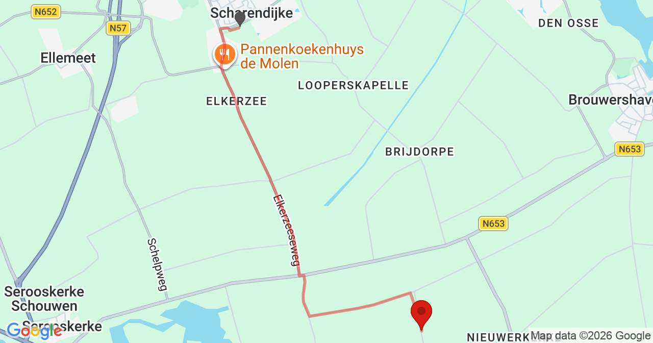 Kaart van het incident in Kerkwerve met de aanrijroutes van de gealarmeerde eenheden