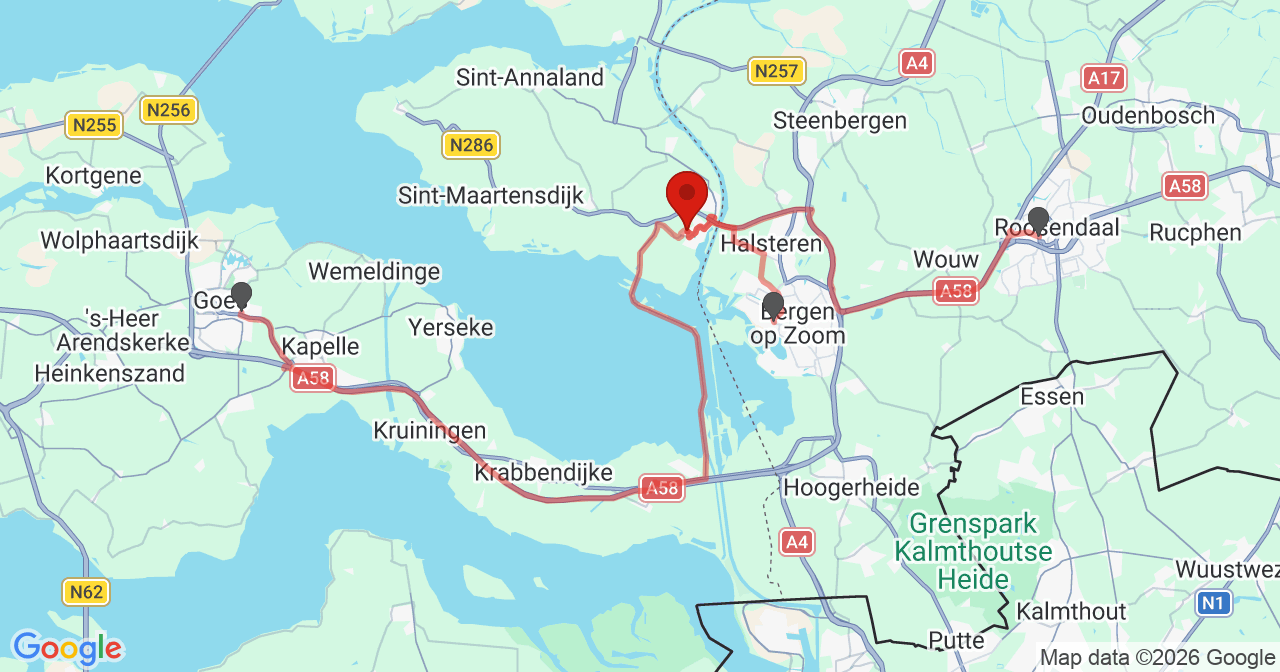 Kaart van het incident in Tholen met de aanrijroutes van de gealarmeerde eenheden