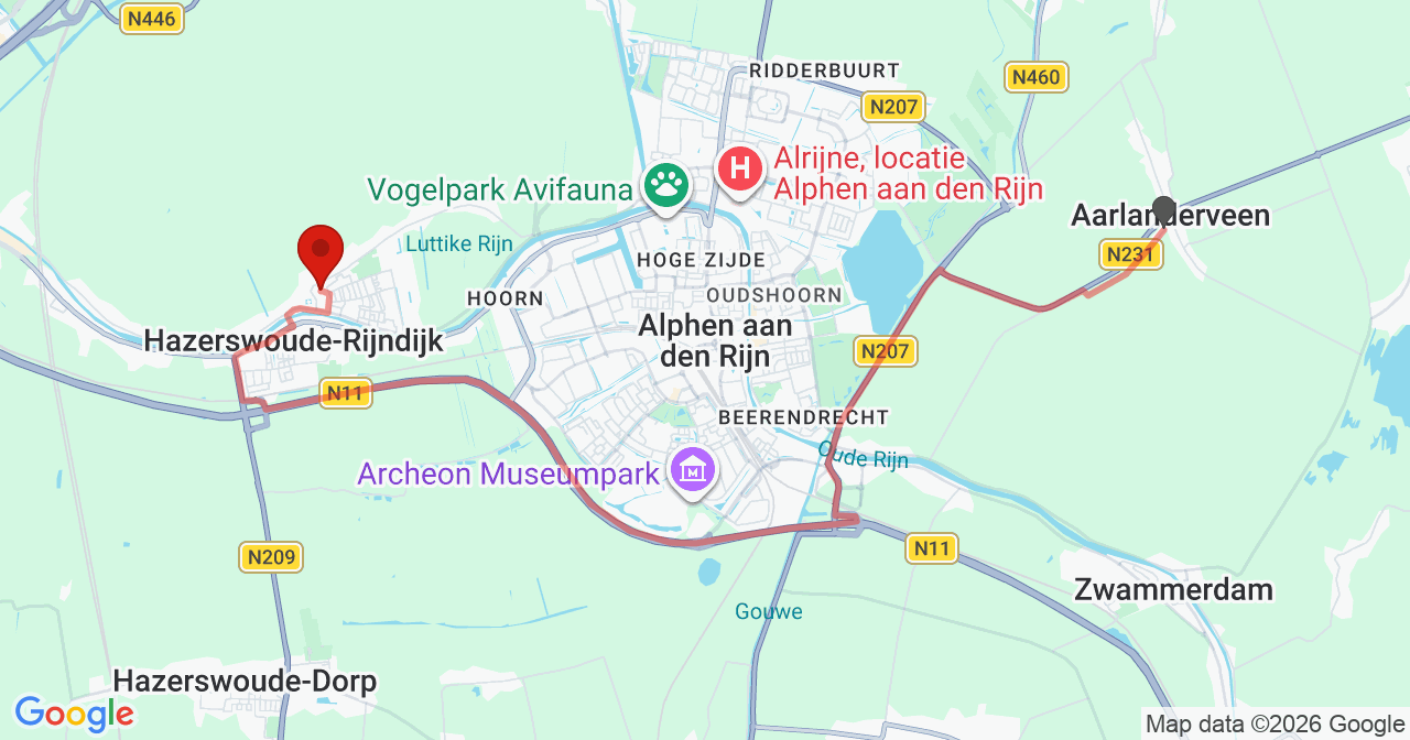 Kaart van het incident in Koudekerk aan den Rijn met de aanrijroutes van de gealarmeerde eenheden