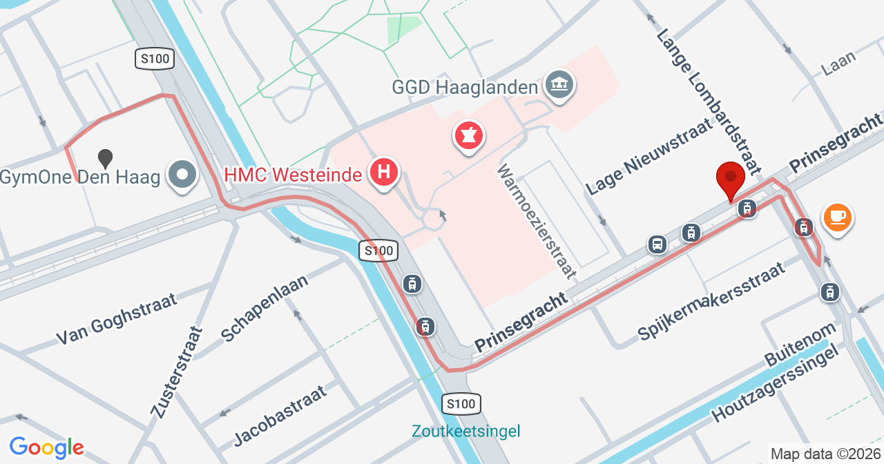 Kaart van het incident in 's-Gravenhage met de aanrijroutes van de gealarmeerde eenheden