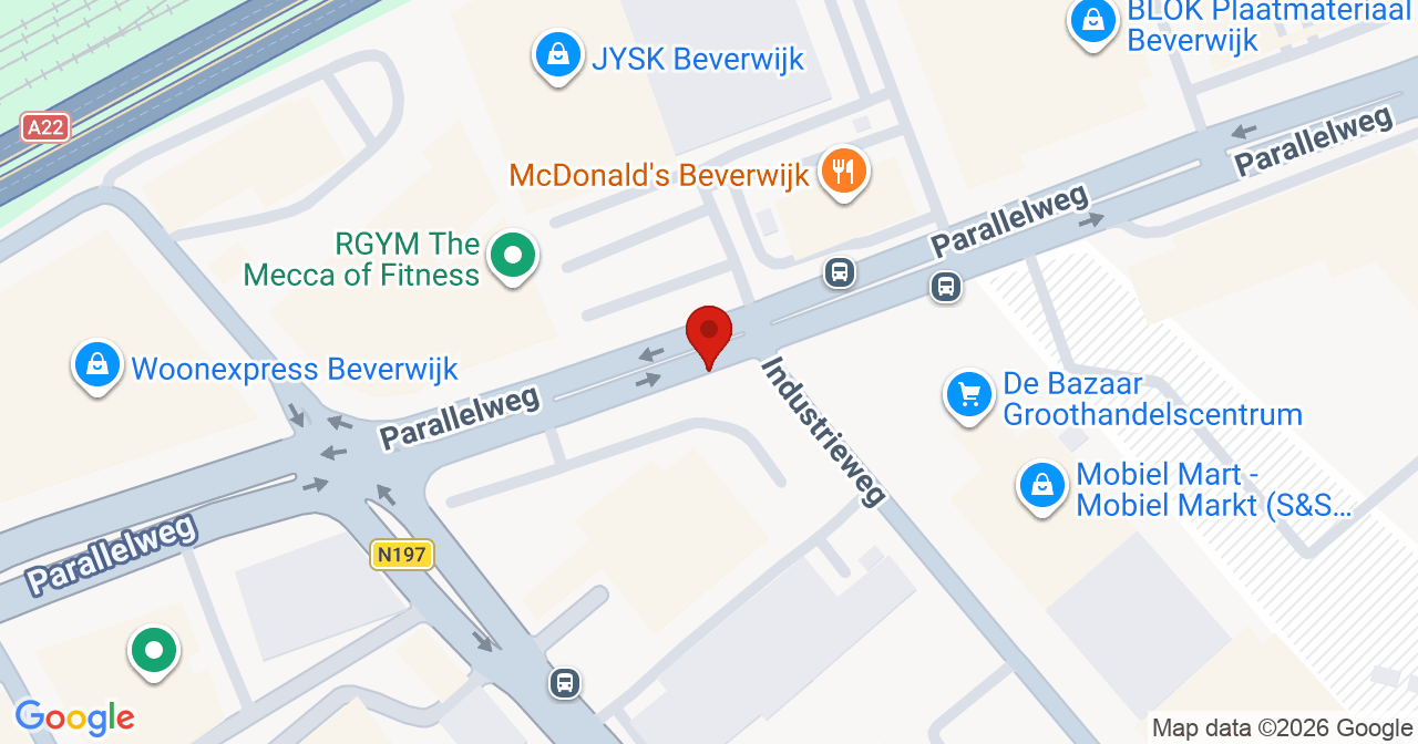 Kaart van het incident in Beverwijk met de aanrijroutes van de gealarmeerde eenheden
