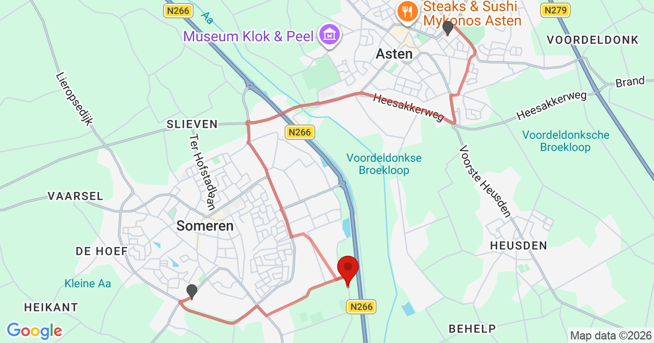 Kaart van het incident in Someren met de aanrijroutes van de gealarmeerde eenheden