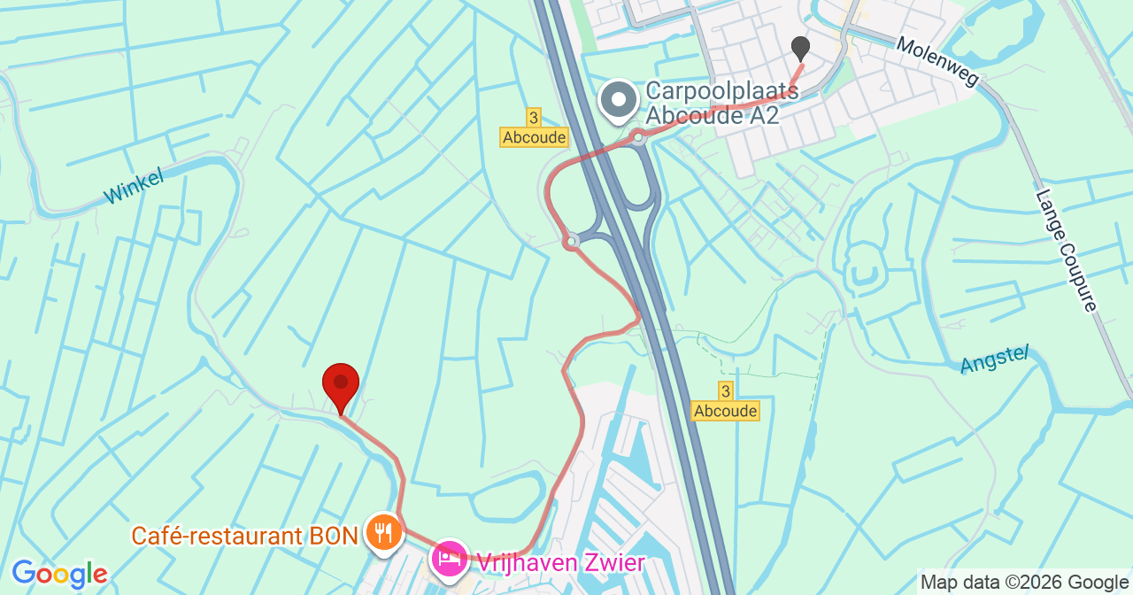 Kaart van het incident in Abcoude met de aanrijroutes van de gealarmeerde eenheden