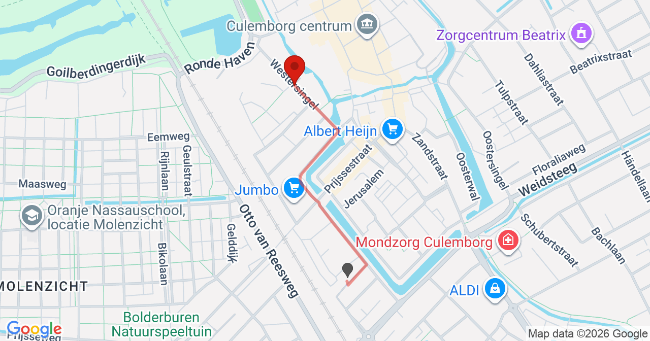 Kaart van het incident in Culemborg met de aanrijroutes van de gealarmeerde eenheden