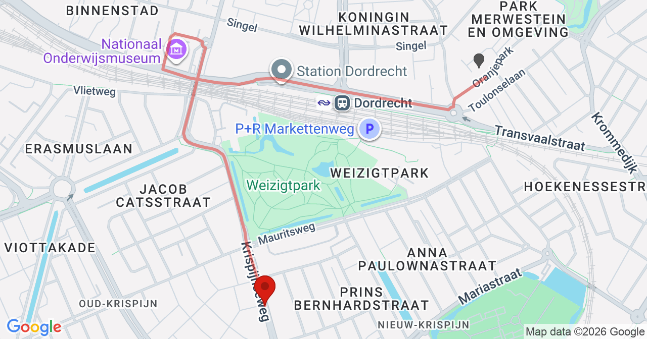 Kaart van het incident in Dordrecht met de aanrijroutes van de gealarmeerde eenheden