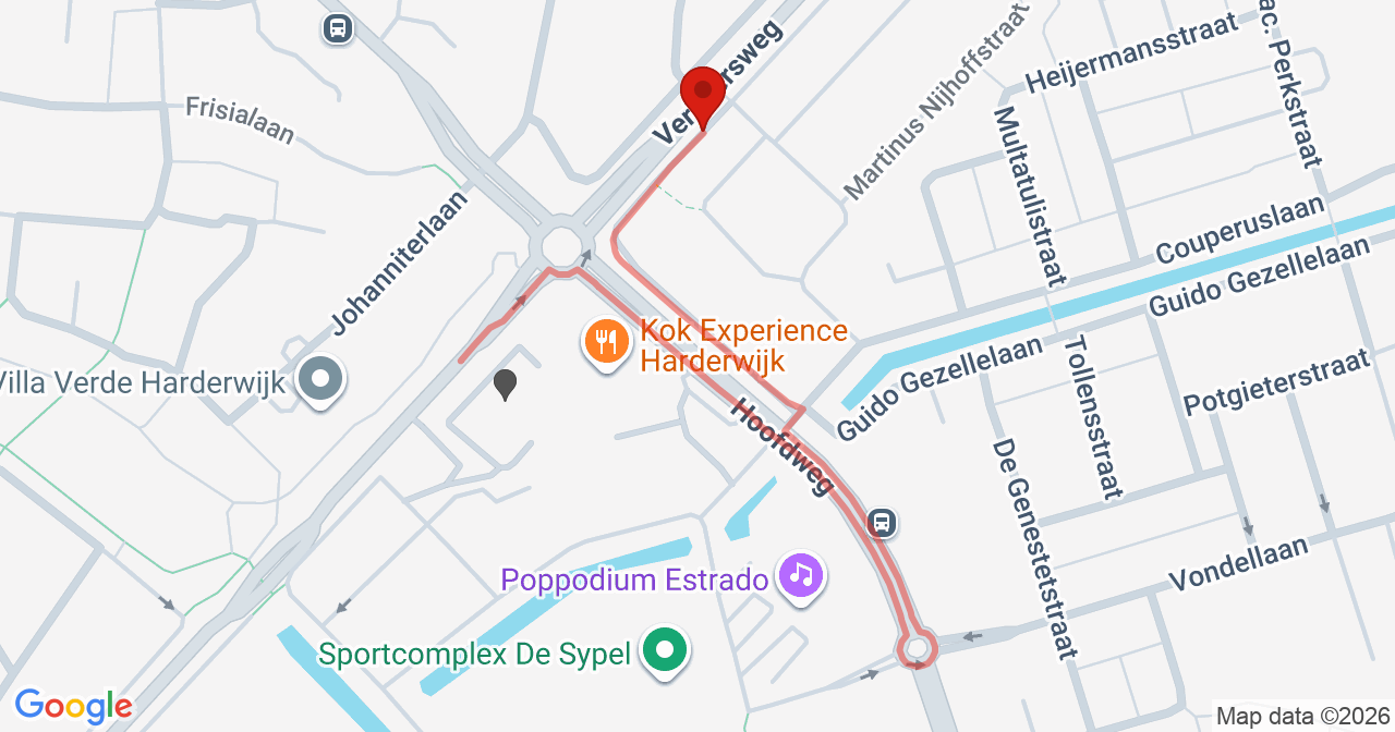 Kaart van het incident in Harderwijk met de aanrijroutes van de gealarmeerde eenheden