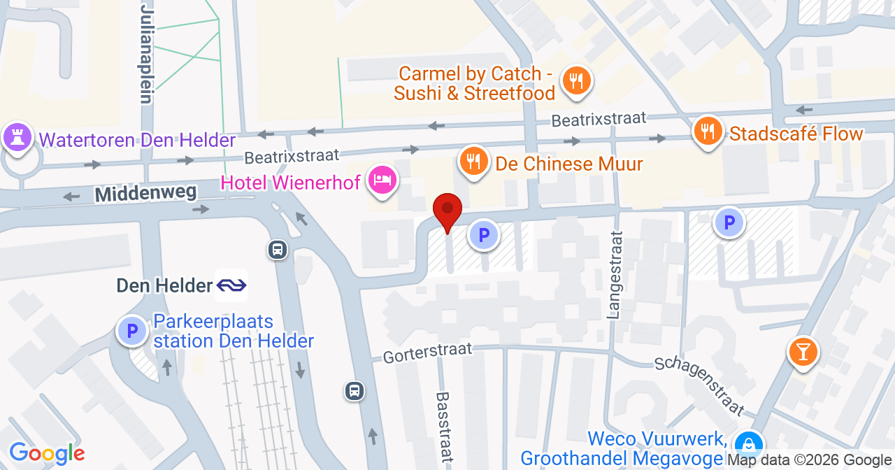 Kaart van het incident in Den Helder met de aanrijroutes van de gealarmeerde eenheden