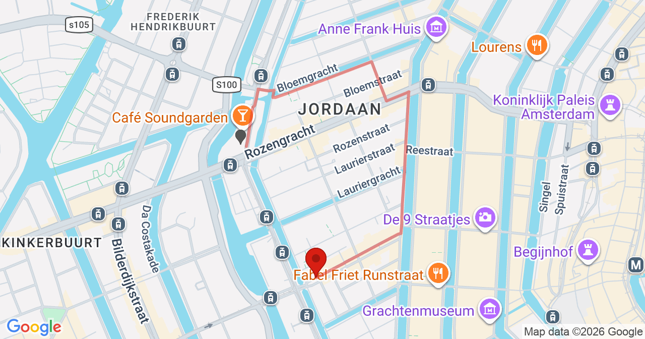 Kaart van het incident in Amsterdam met de aanrijroutes van de gealarmeerde eenheden