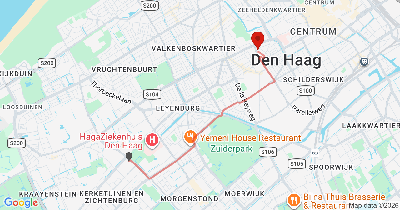 Kaart van het incident in 's-Gravenhage met de aanrijroutes van de gealarmeerde eenheden