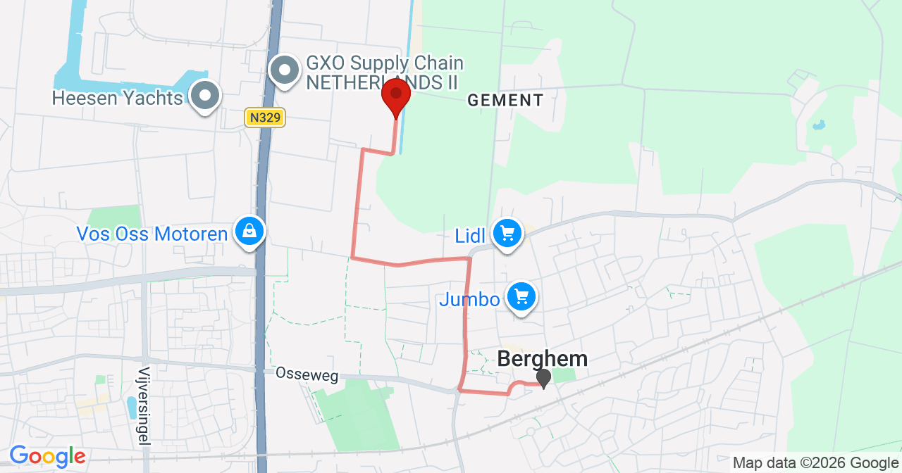 Kaart van het incident in Oss met de aanrijroutes van de gealarmeerde eenheden