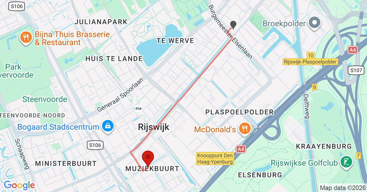 Kaart van het incident in Rijswijk ZH met de aanrijroutes van de gealarmeerde eenheden
