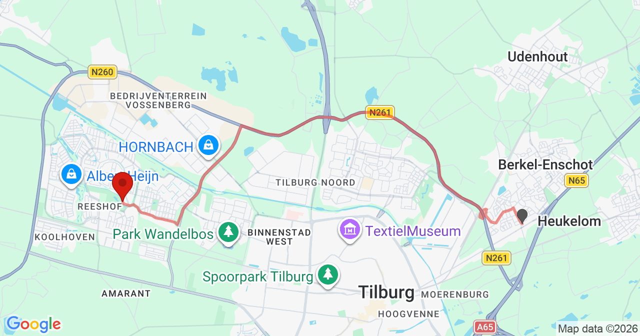 Kaart van het incident in Tilburg met de aanrijroutes van de gealarmeerde eenheden