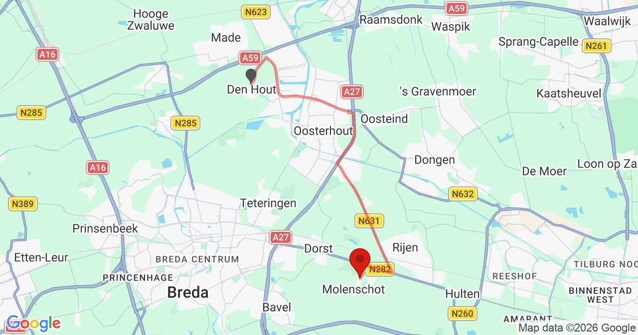 Kaart van het incident in Molenschot met de aanrijroutes van de gealarmeerde eenheden