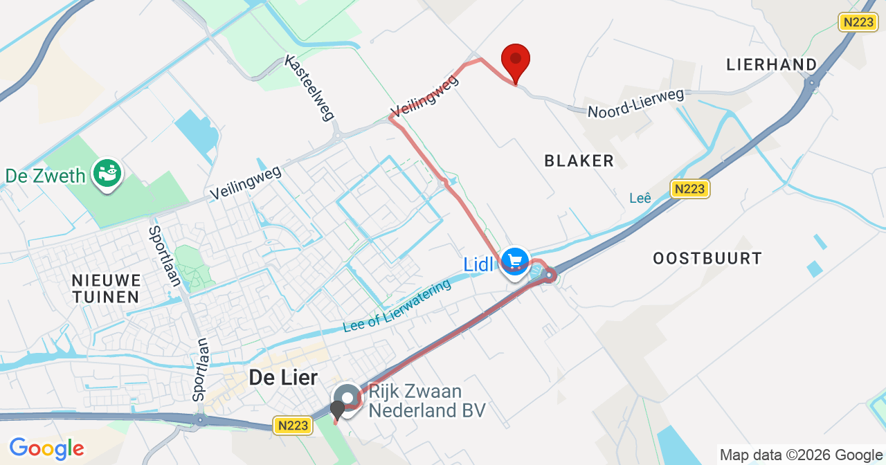 Kaart van het incident in De Lier met de aanrijroutes van de gealarmeerde eenheden