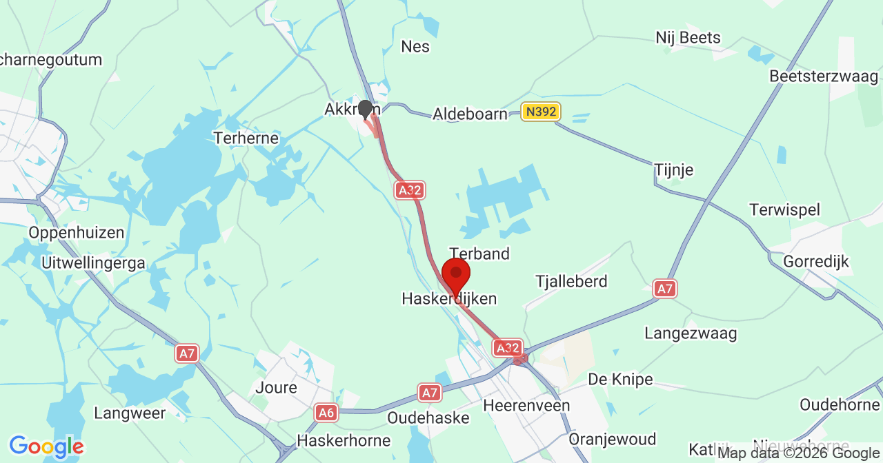 Kaart van het incident in Heerenveen met de aanrijroutes van de gealarmeerde eenheden