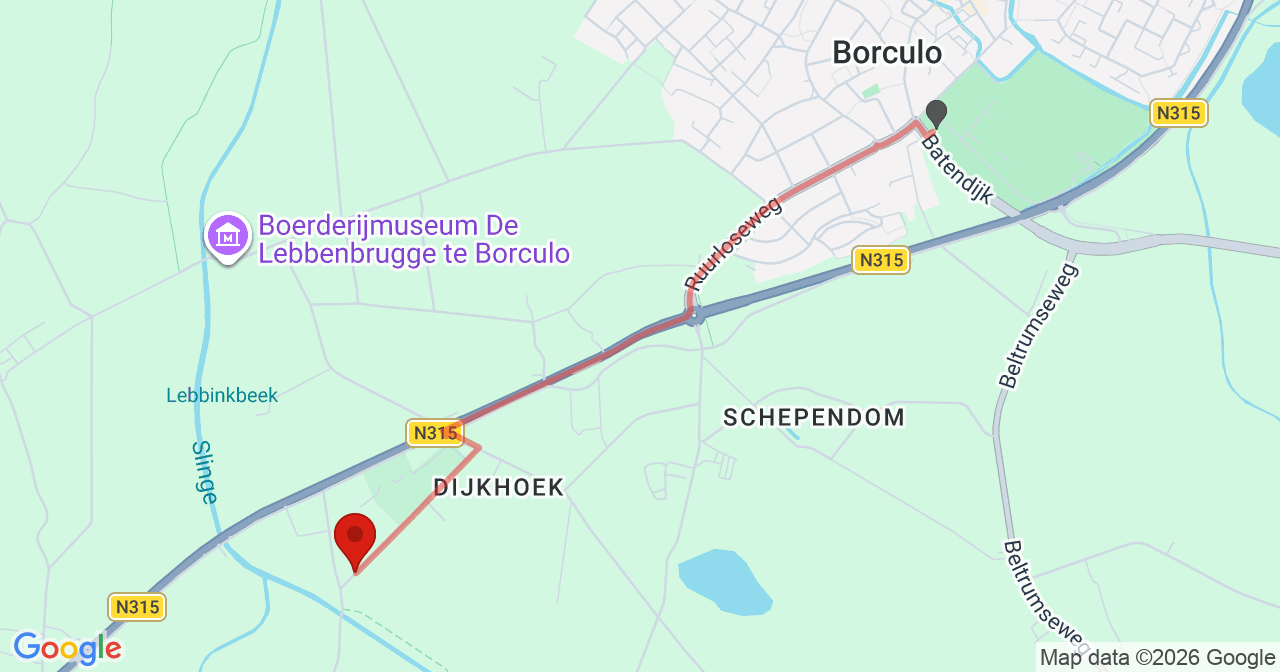 Kaart van het incident in Borculo met de aanrijroutes van de gealarmeerde eenheden