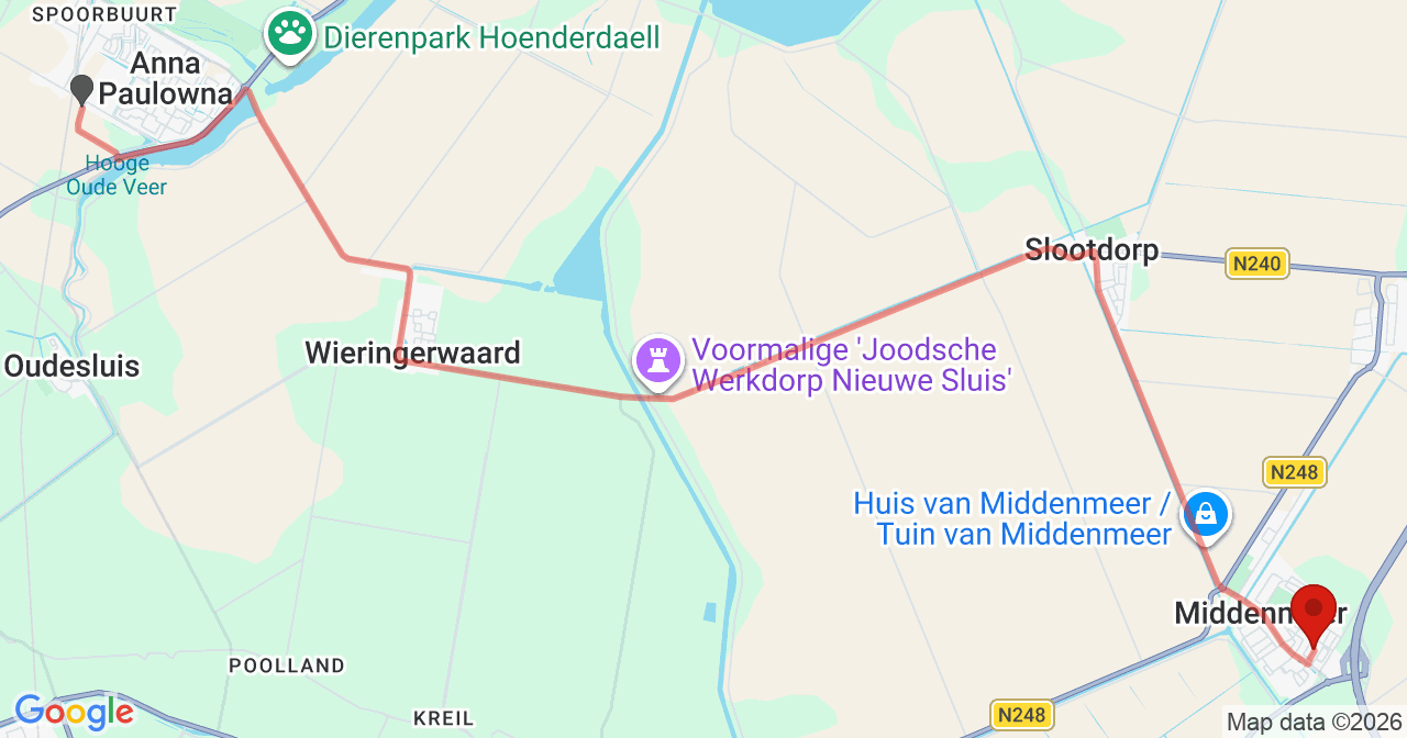Kaart van het incident in Middenmeer met de aanrijroutes van de gealarmeerde eenheden