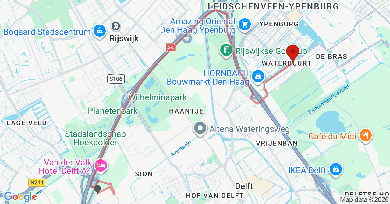 Kaart van het incident in 's-Gravenhage met de aanrijroutes van de gealarmeerde eenheden