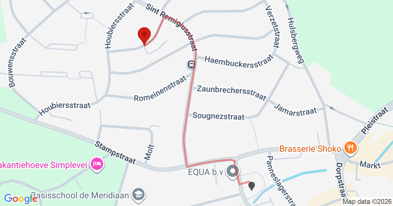 Kaart van het incident in Simpelveld met de aanrijroutes van de gealarmeerde eenheden