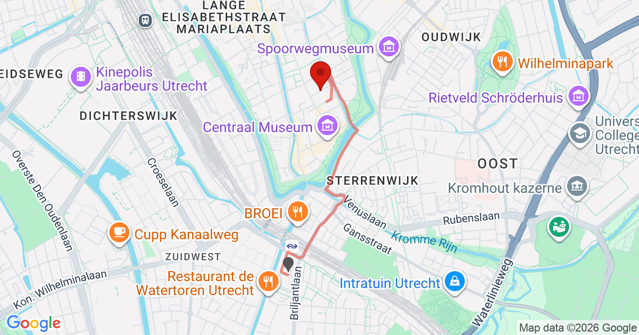 Kaart van het incident in Utrecht met de aanrijroutes van de gealarmeerde eenheden